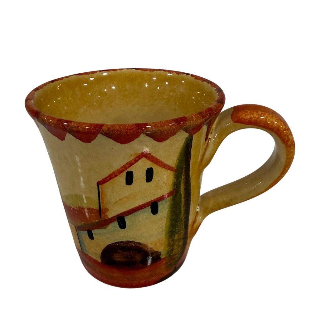 VINTAGE Italica Ars Tuscan Village Coffee Mug Hand Painted Italy Ceramic Pottery